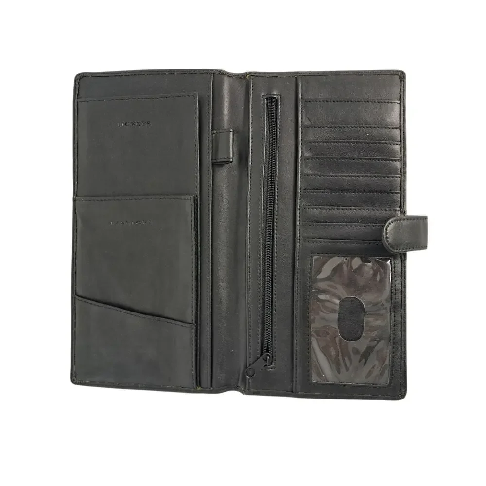 Pair of Black Travel Wallets Passport Ticket Organizer Multiple Pockets Zippers